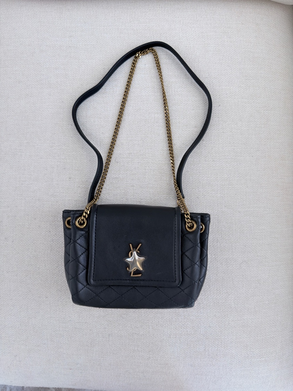 Black Quilted Shoulder Bag with Gold Chain Strap